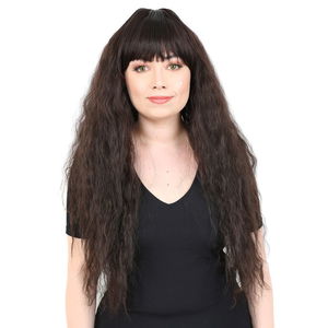 Fluffed Wavy Kanekalon Fiber Synthetic Wig with Long Custom Bangs / Brown