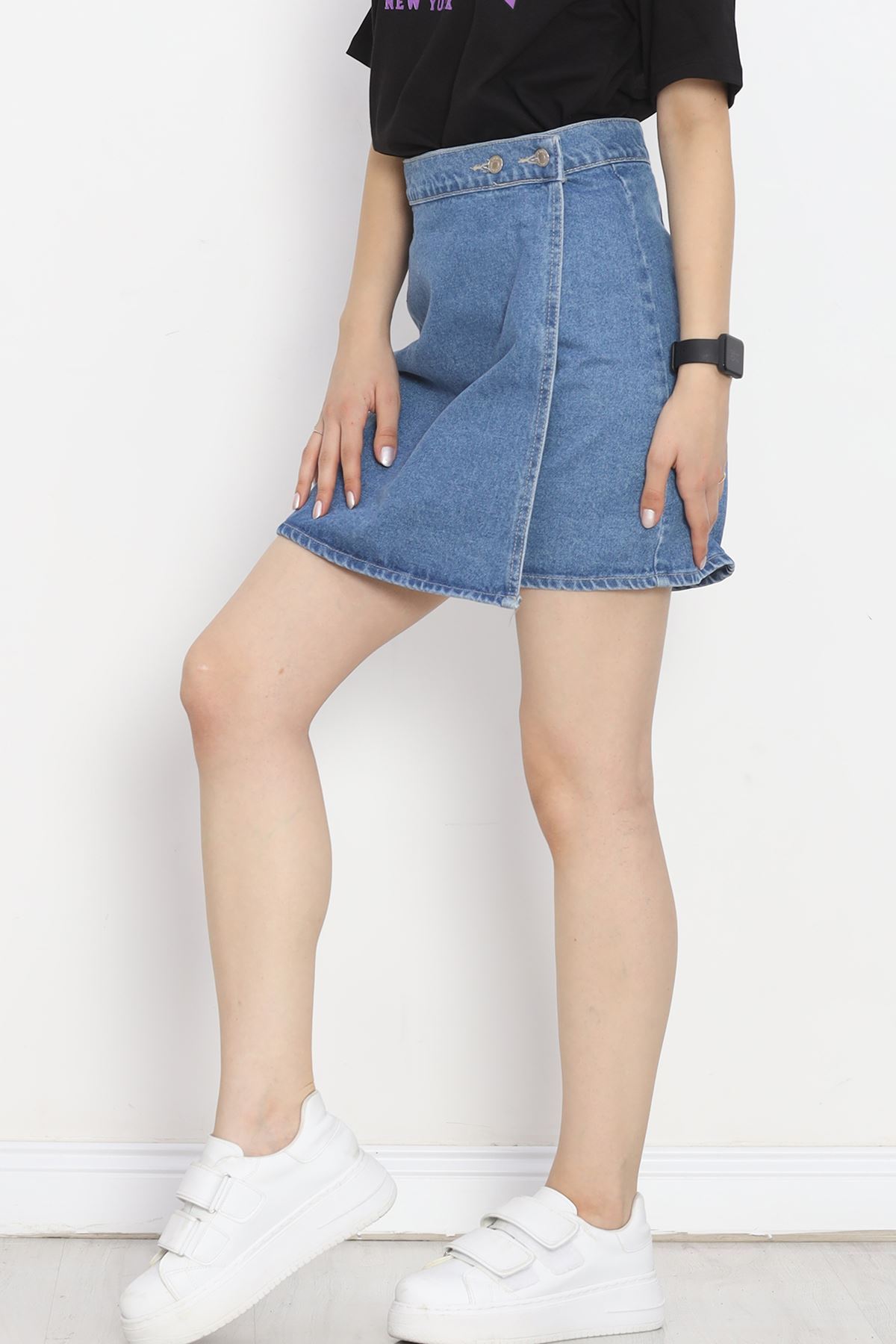 Denim Skirt with Slits Blue