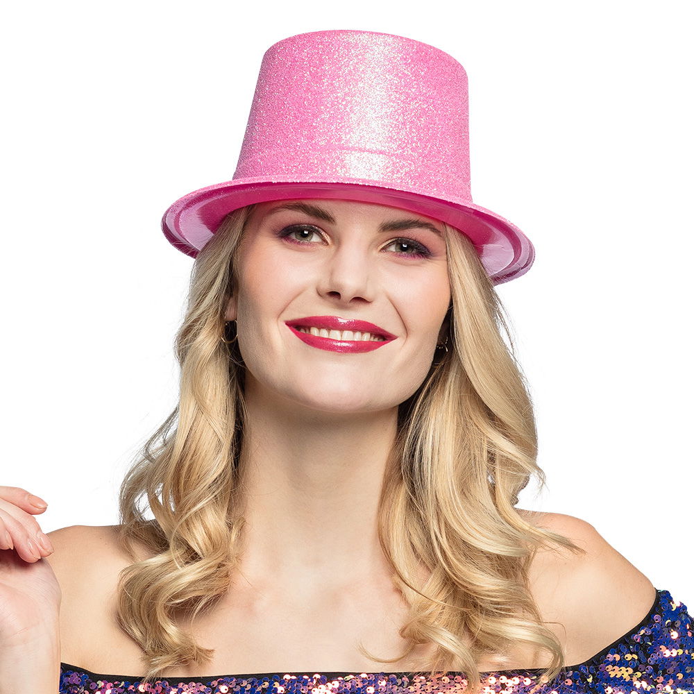 Fluorescent Pink Color Silvery Long Trilby Bowler Hat 12 cm