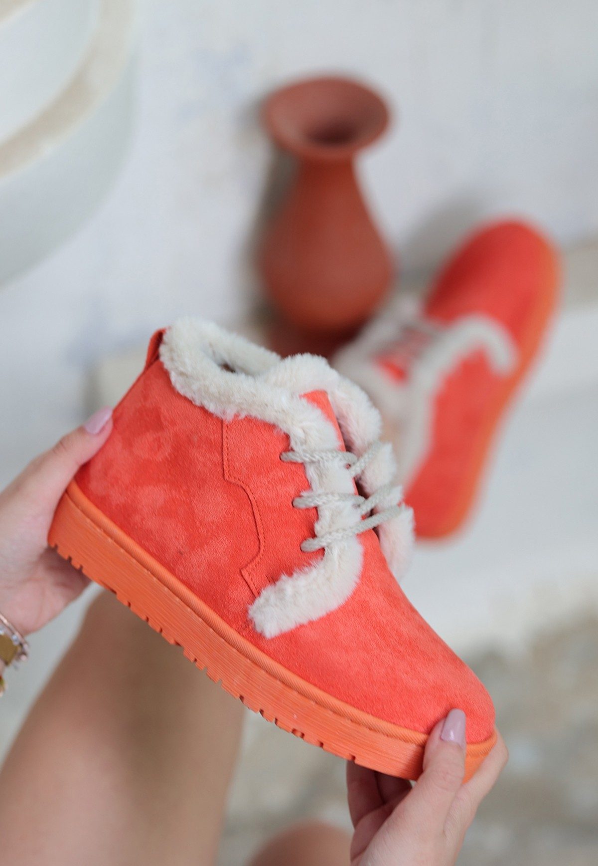 Orange Suede Lace-up Boots