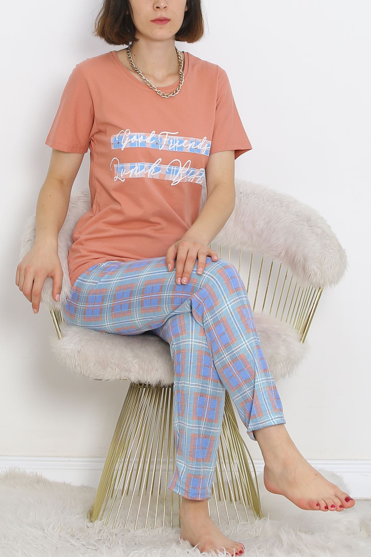 Patterned Pajama Set Powder Blue