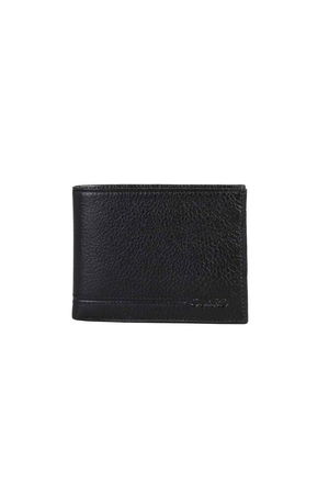 Black Genuine Leather Horizontal Men's Wallet with Pisot