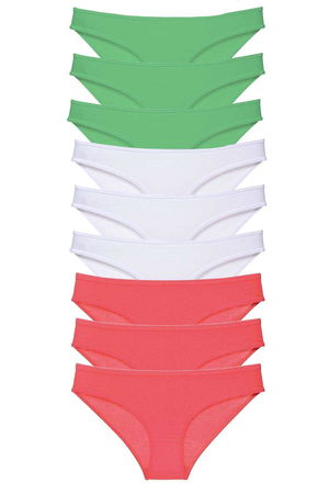 9pcs Super Eco Set Lycra Women Slip Panties Green White Fuchsia