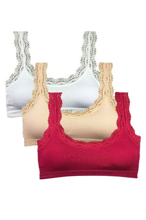 3 Pcs Lace Embroidery Embroidered Padded Bamboo Women's Bustier White Skin Burgundy