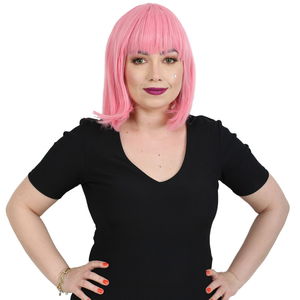 Kanekalon Fiber Synthetic Wig with Blunt Bangs / Candy Pink