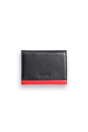 Black - Red Genuine Leather Card Holder with Dual Color Compartments