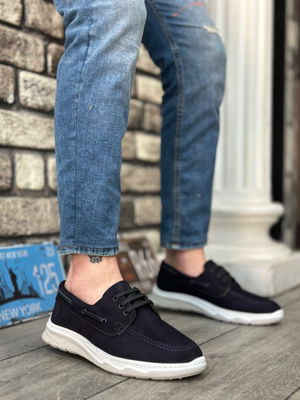 Genuine Nubuck Leather Classic Navy Blue Casual Men's Shoes