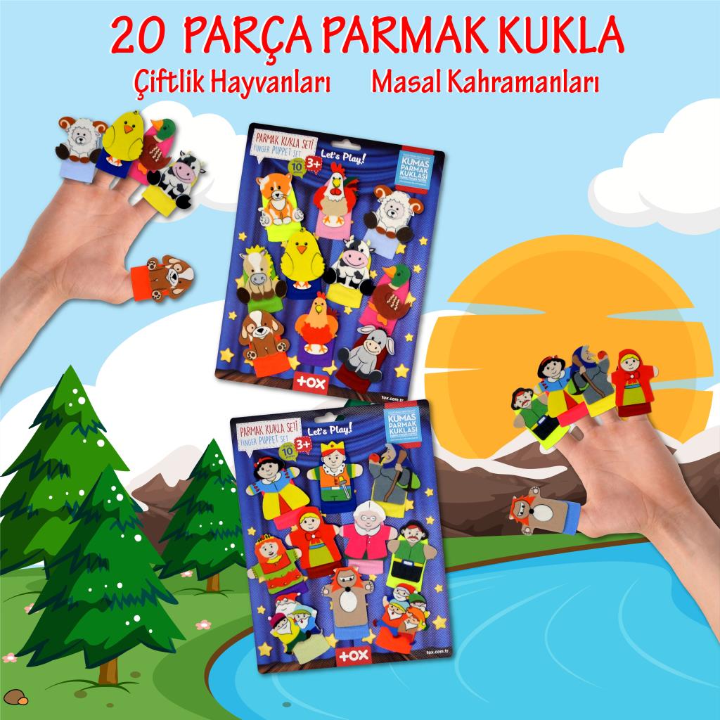 2 Sets - 20 Pieces Fairy Tale Heroes and Farm Animals Finger Puppet