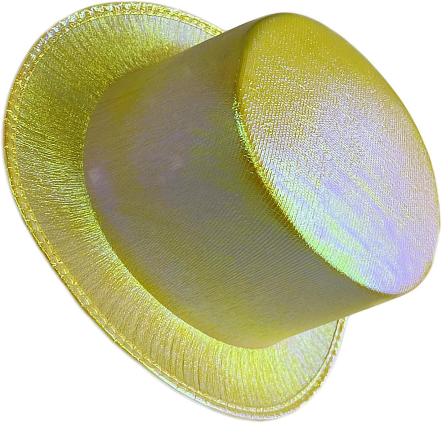 Yellow Color Luminous Hologram Fabric Covering Trilby Top Hat Adult Size