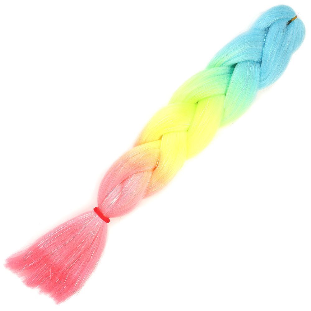 Silvery Light Blue / Neon Yellow / Pink Color Transition Braided Hair 100 Gr.