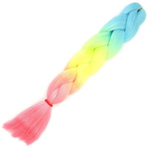 Silvery Light Blue / Neon Yellow / Pink Color Transition Braided Hair 100 Gr.