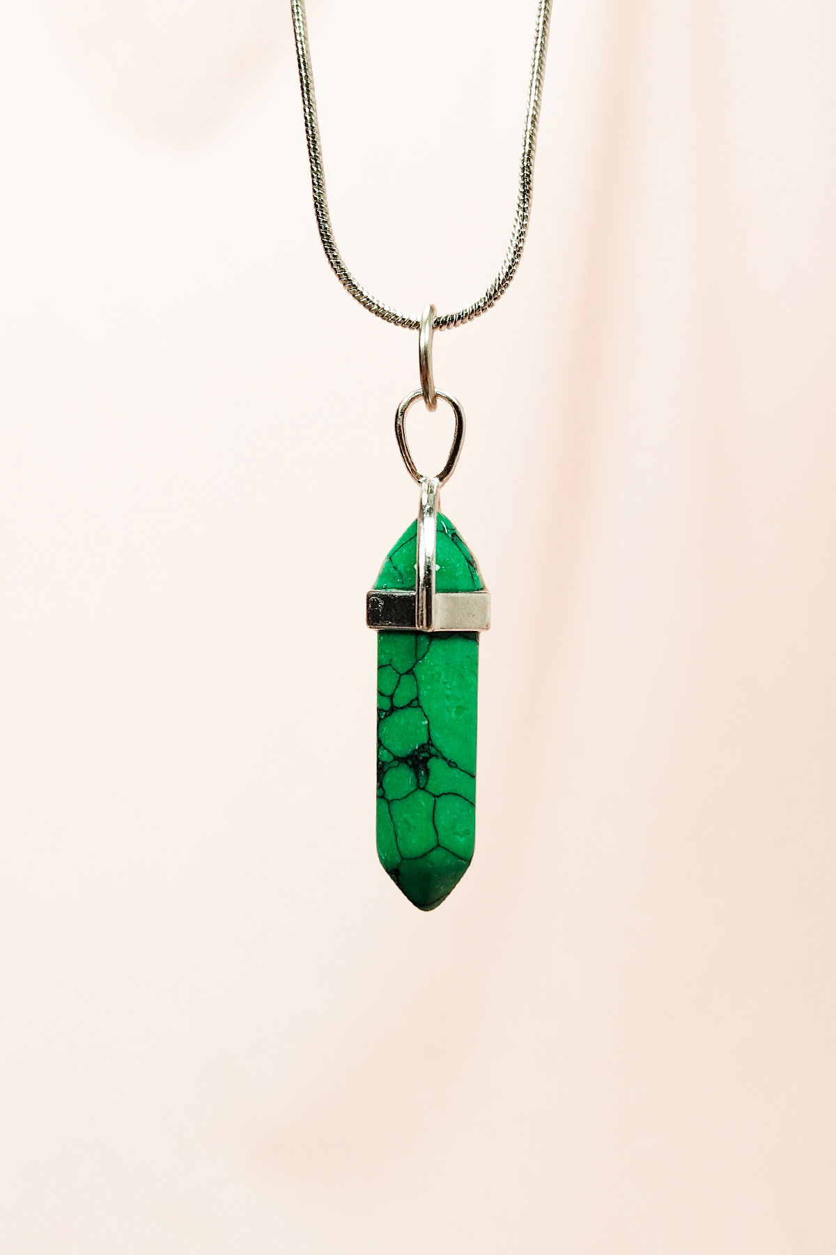 Chrysoprase Natural Stone Chain Necklace with Handmade Design Pendant: 3.5 cm Chain: 20 cm Boxed