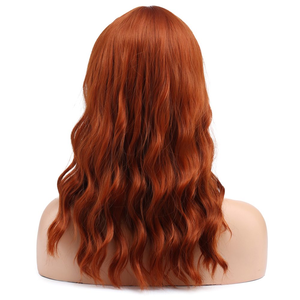 Kanekalon Fiber Synthetic Wig with Wavy Short Custom Bangs / Copper