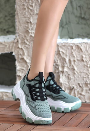 Green Tricot Lace-up Sneakers