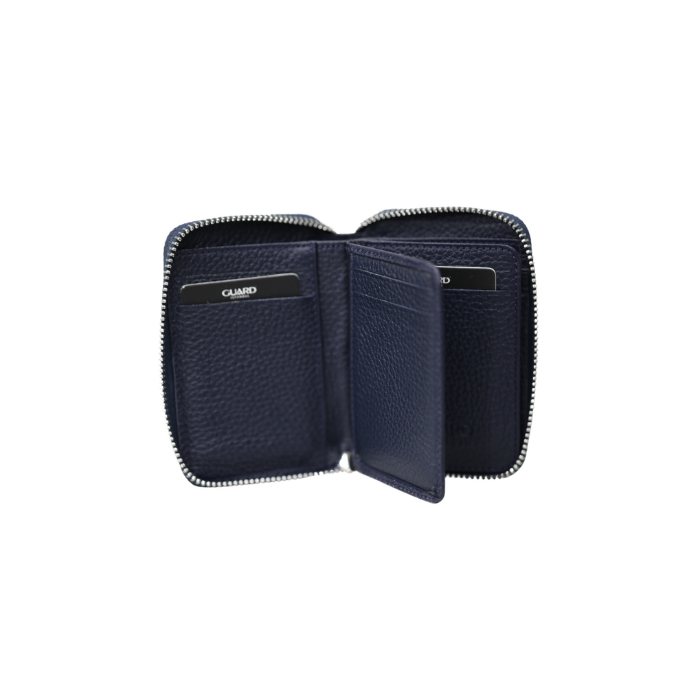 Navy Blue Leather Mini Wallet with Zipper