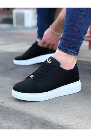 Black Lace-up Thick Sole Casual Men's Shoes