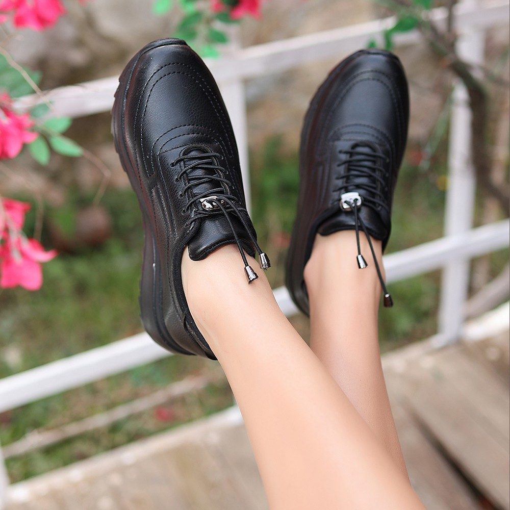 Black Skin Lace-Up Sneakers