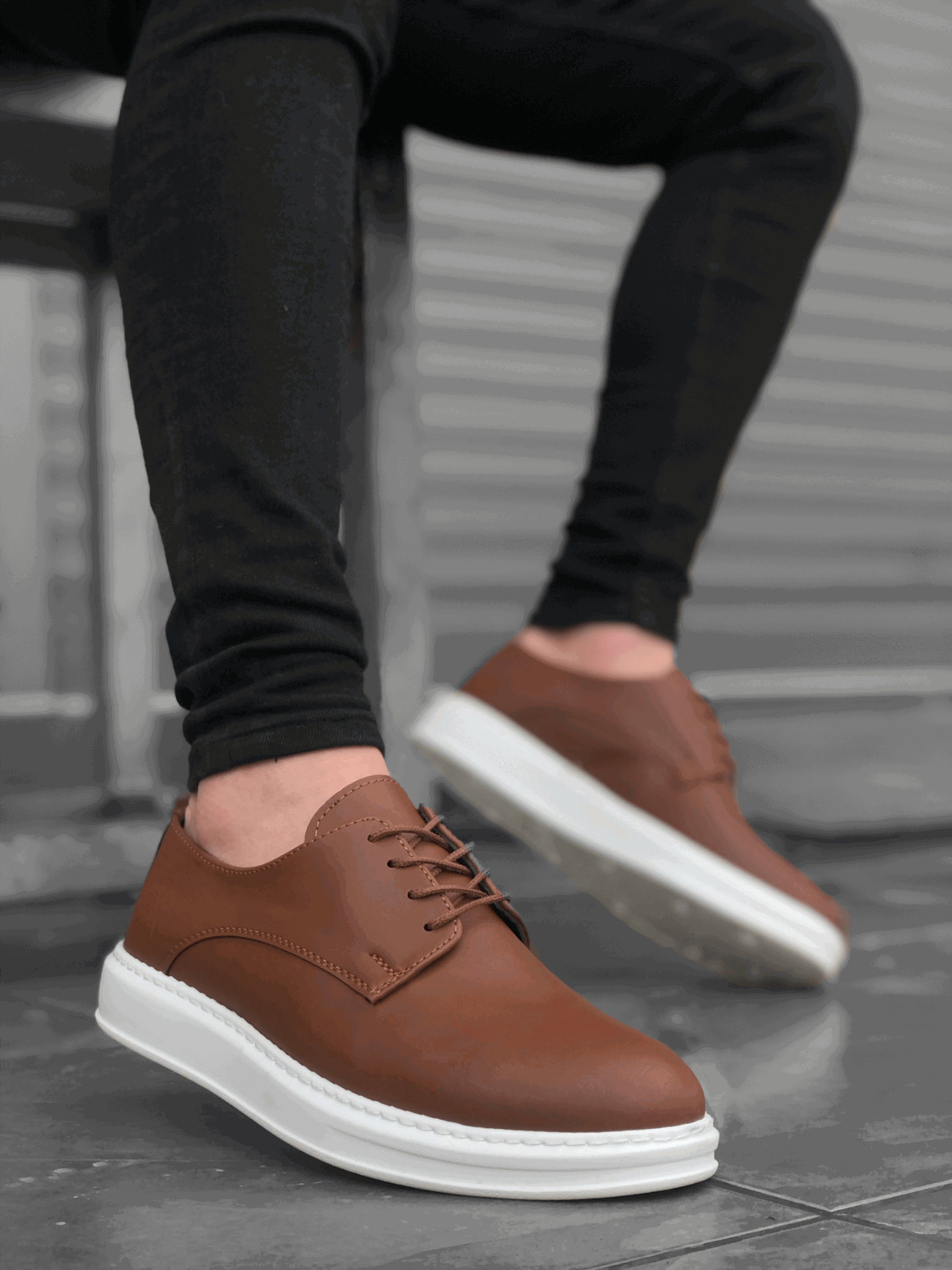 Lace-up Classic Tan White Thick Sole Casual Men's Shoes