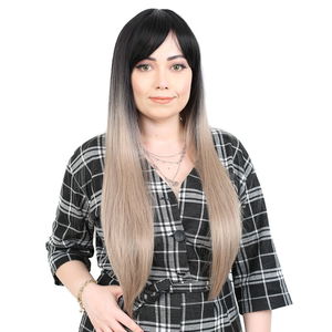 Kanekalon Fiber Synthetic Long Straight Bangs Wig / Black / Ashy Baby Yellow Ombré