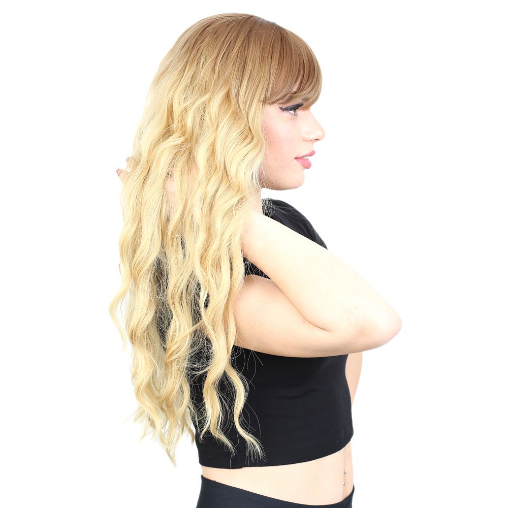 Kanekalon Fiber Synthetic Wig / Auburn / Yellow Ombré with Long Water Wavy Look with Special Bangs