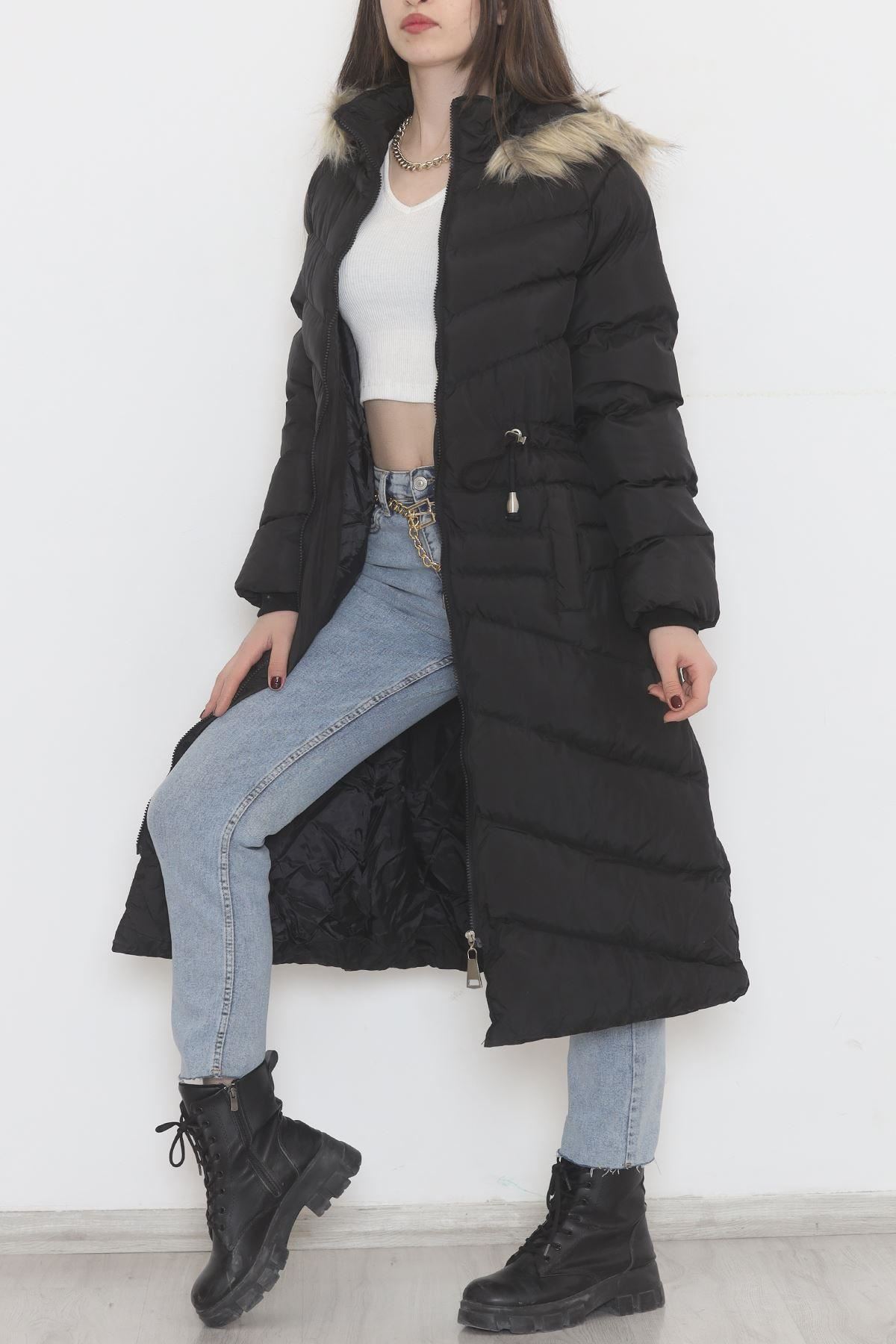 Jesica Coat with Fur Hood Black