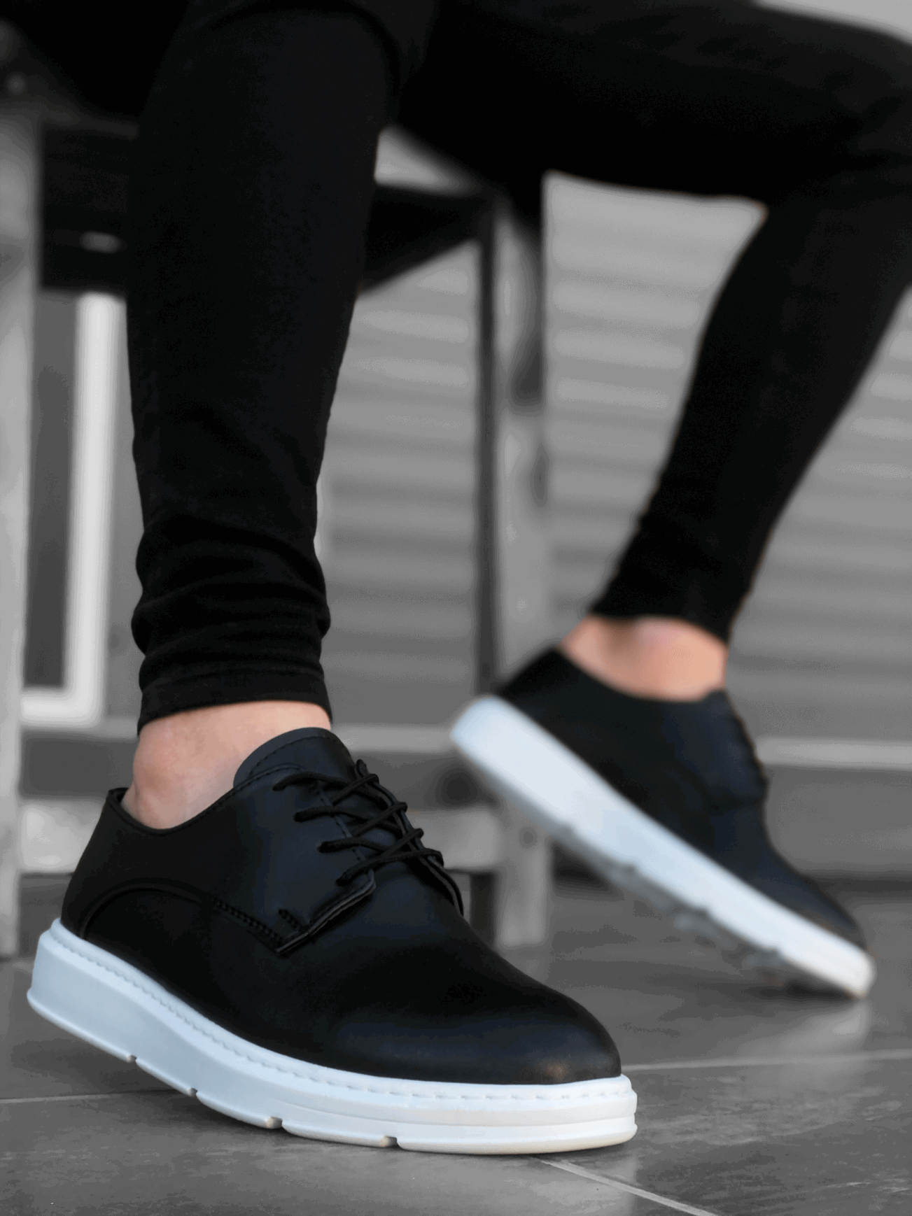 Lace-up Classic Black White High Sole Casual Men's Shoes