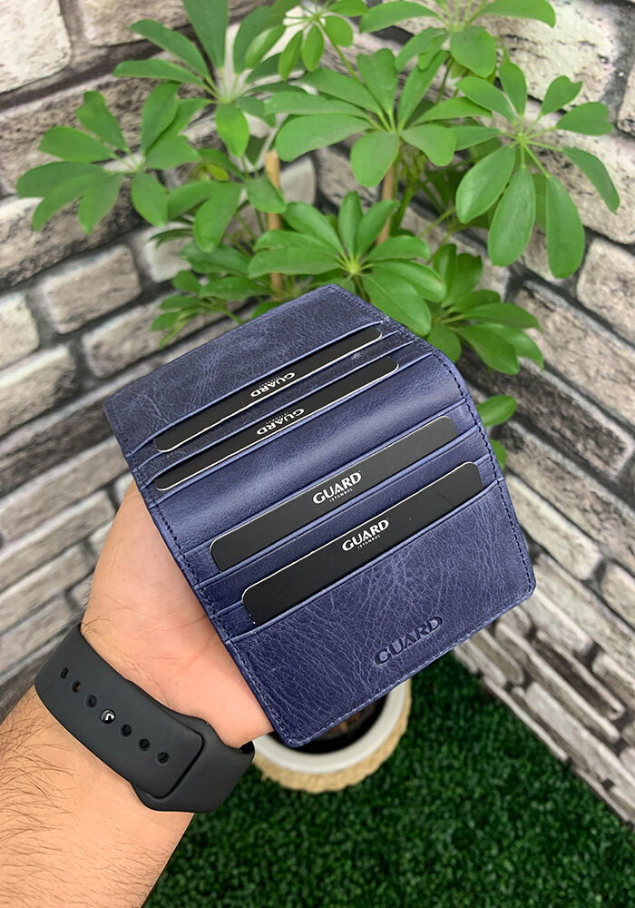 Antique Navy Blue Patented Design Leather Card Holder