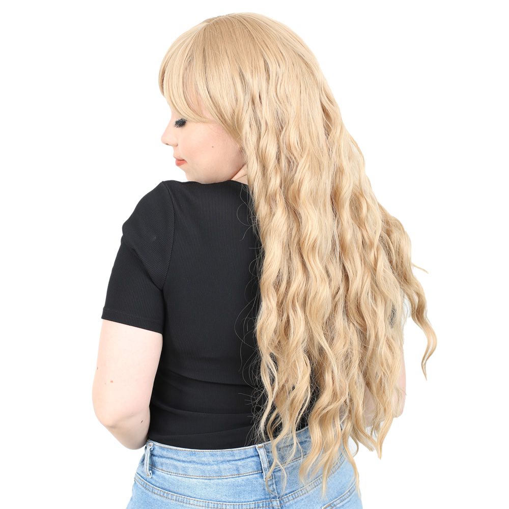 Kanekalon Fiber Synthetic Wig with Special Bangs Long Water Wavy Look / Pumpkin