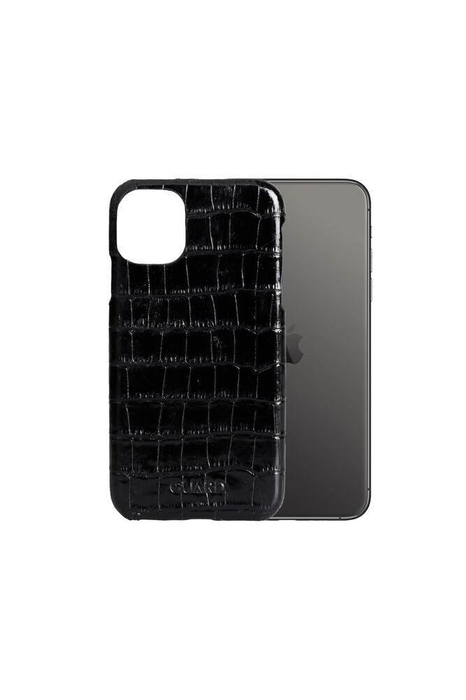 Black Croco iPhone 11 Genuine Leather Phone Case