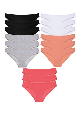 15pcs Super Eco Set Lycra Women Slip Panties Black Skin Gray White Fuchsia