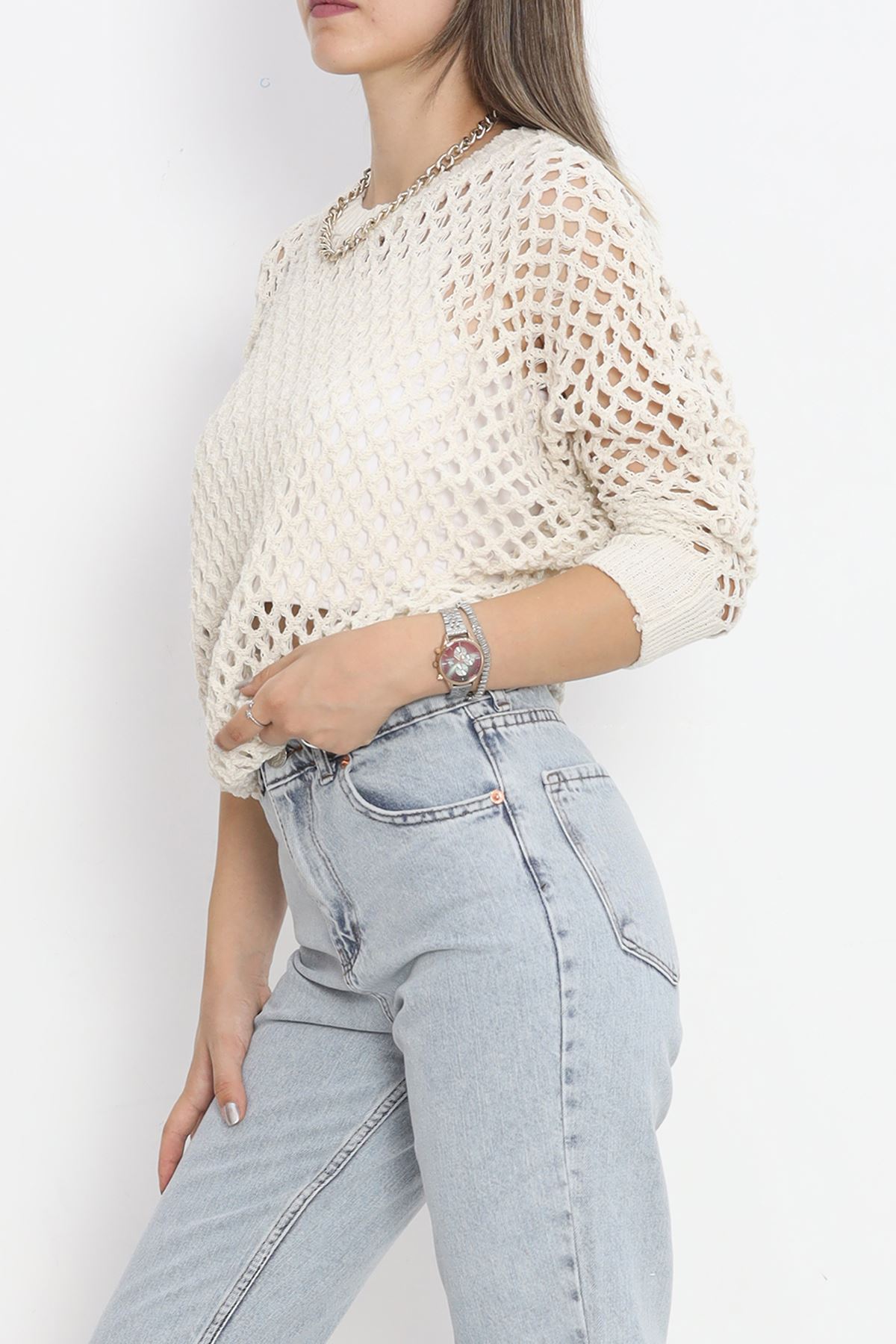 Perforated Sweater Cream