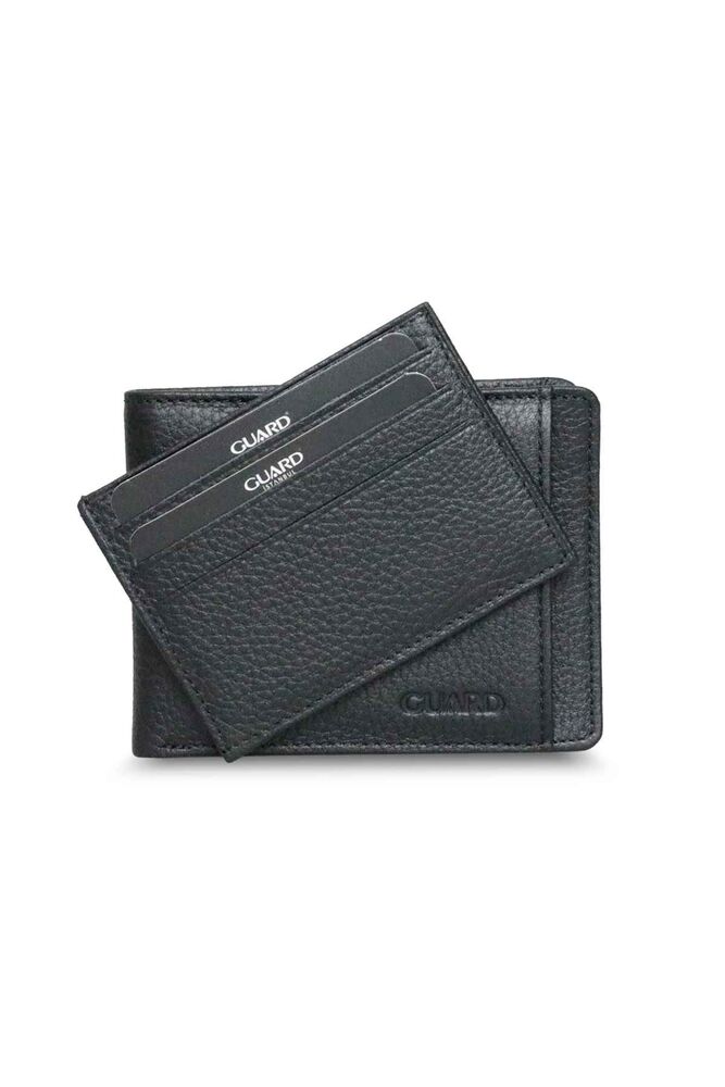 Black Genuine Leather Men's Wallet with Hidden Card Compartment