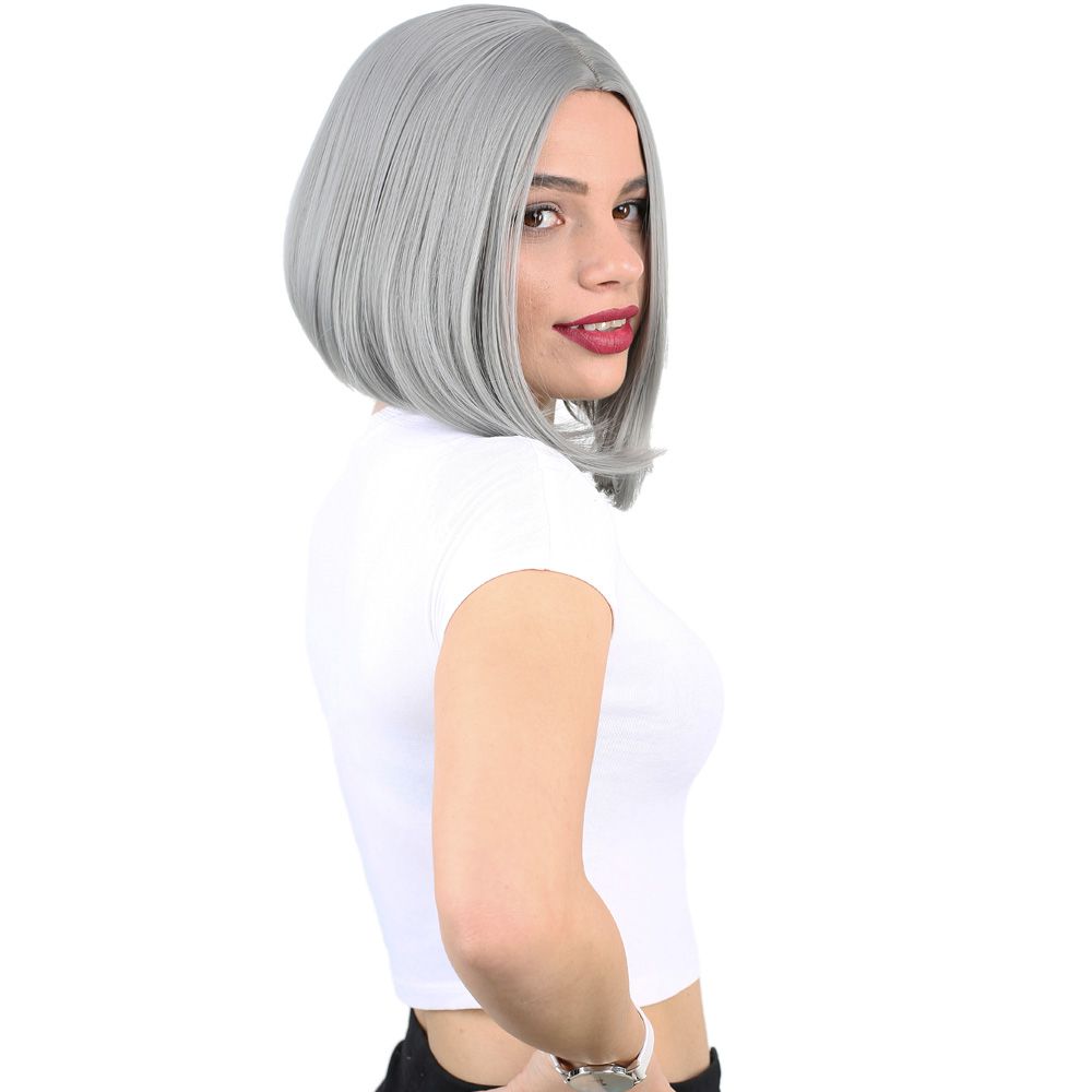 Kanekalon Fiber Synthetic Wig Short Straight / Gray with bangs