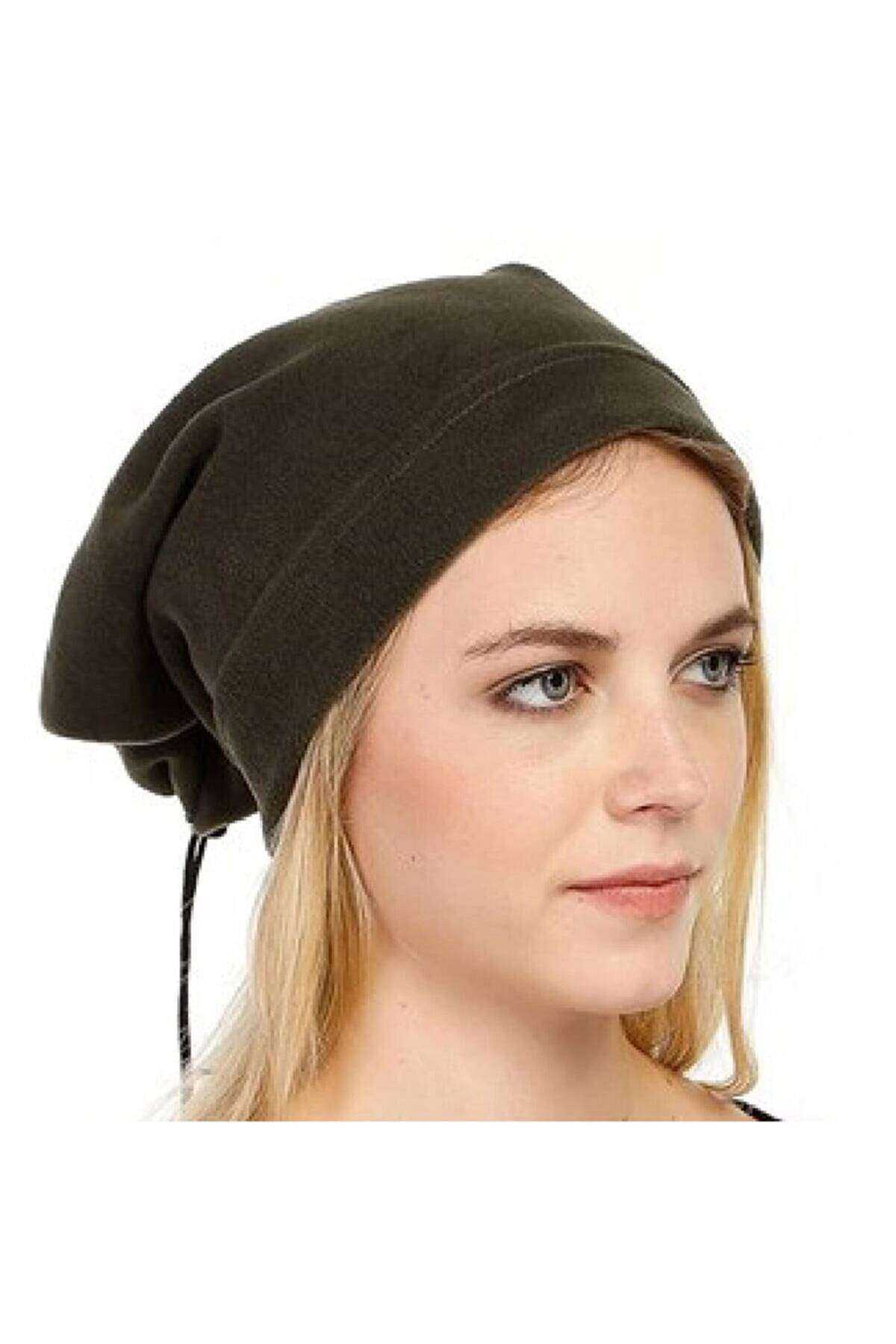 Fleece Unisex Drawstring Beanie and Neck Collar Green