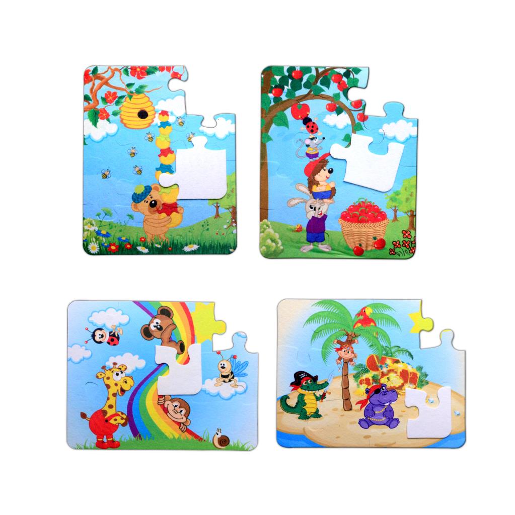 4 Set - 48 Piece Rainbow and Apple Bear 3+ Felt Jigsaw Puzzle - 3 Year Old Puzzle