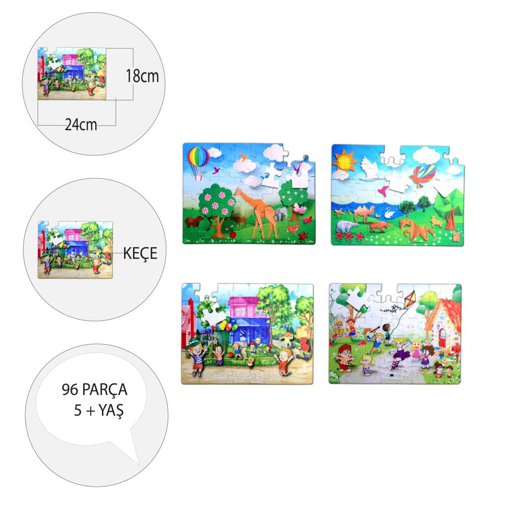 4 Set - 96 Piece Origami and Playground 5+ Felt Jigsaw Puzzle - 5 Years Puzzle