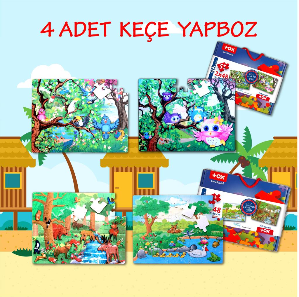 4 Set - 96 Piece Forest and Owl 5+ Felt Jigsaw Puzzle - 5 Years Puzzle