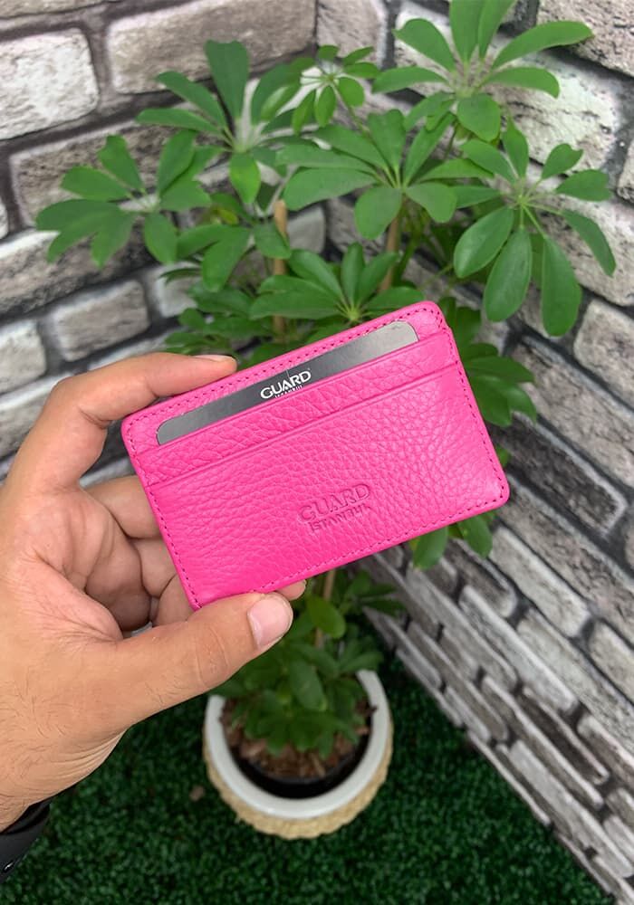 Ultra Slim Unisex Fuchsia Minimal Leather Card Holder