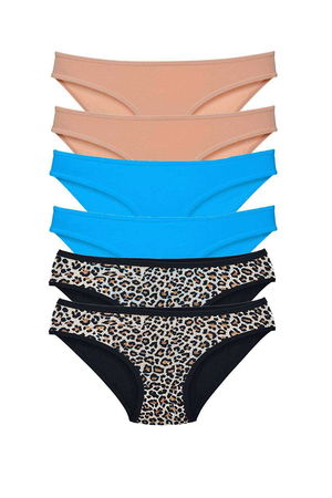 6 Pcs Lycra Women's Slip Panties Leopard Skin Blue