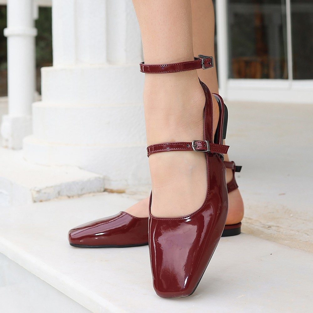 Burgundy Patent Leather Babet Shoes