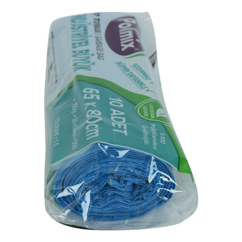 Garbage Bag Big Size 65x80Cm 150Gr 30Micron 50Lt Blue Roll 10Pcs