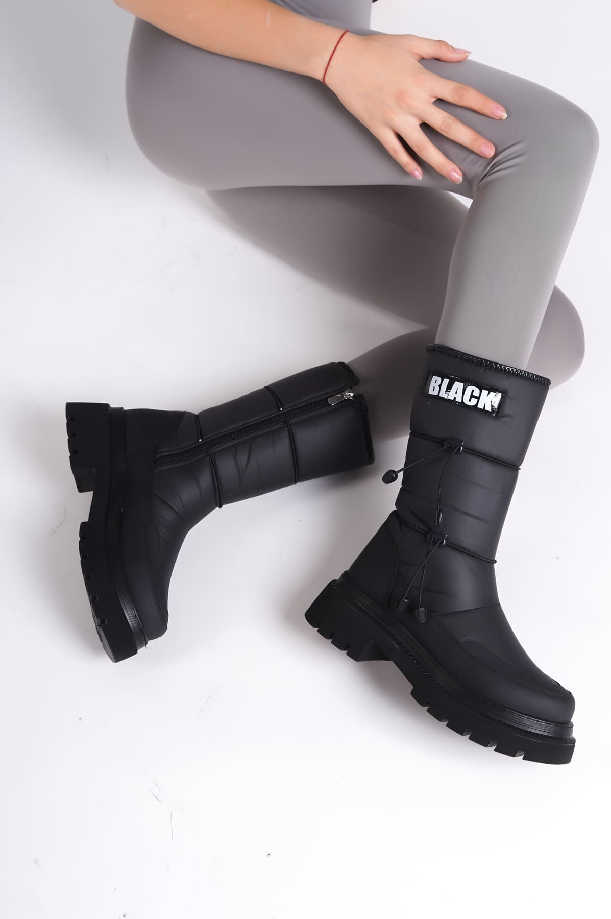 CLZ948 Rubberized Zipper Waterproof and Cold Resistant Parachute Fabric Skin Women's Boots ST Black