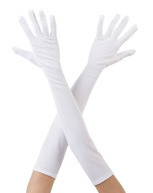 White Color Long Fabric Gloves Up To Elbow 40 cm