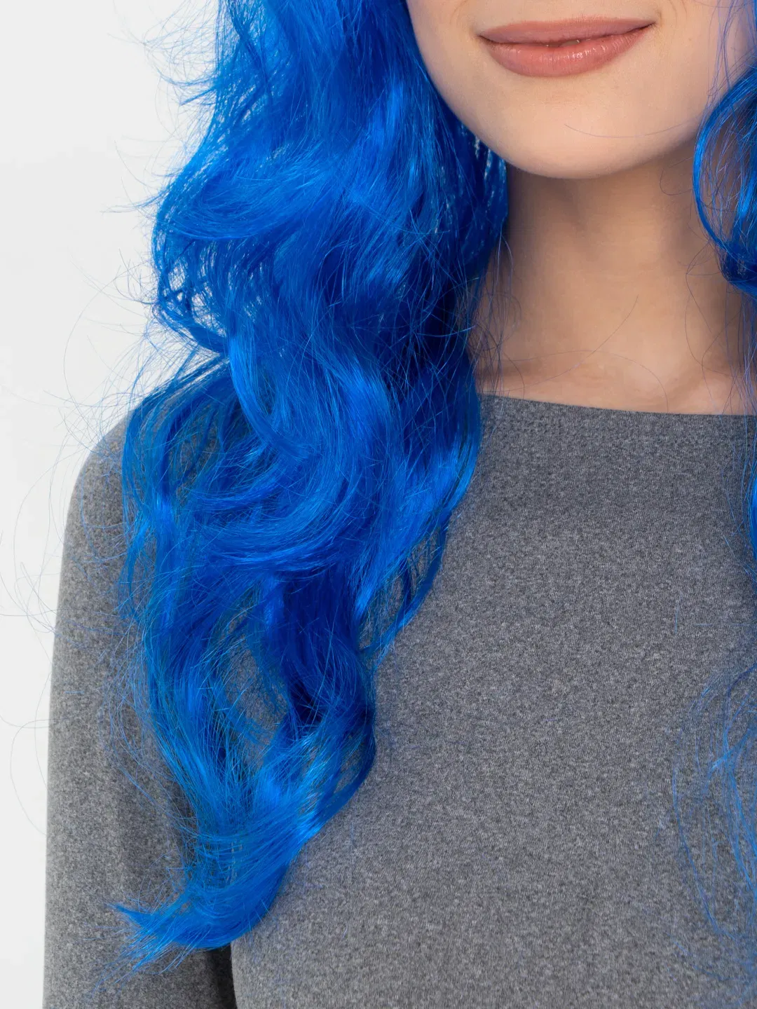 Blue Color Long Wavy Party Wig