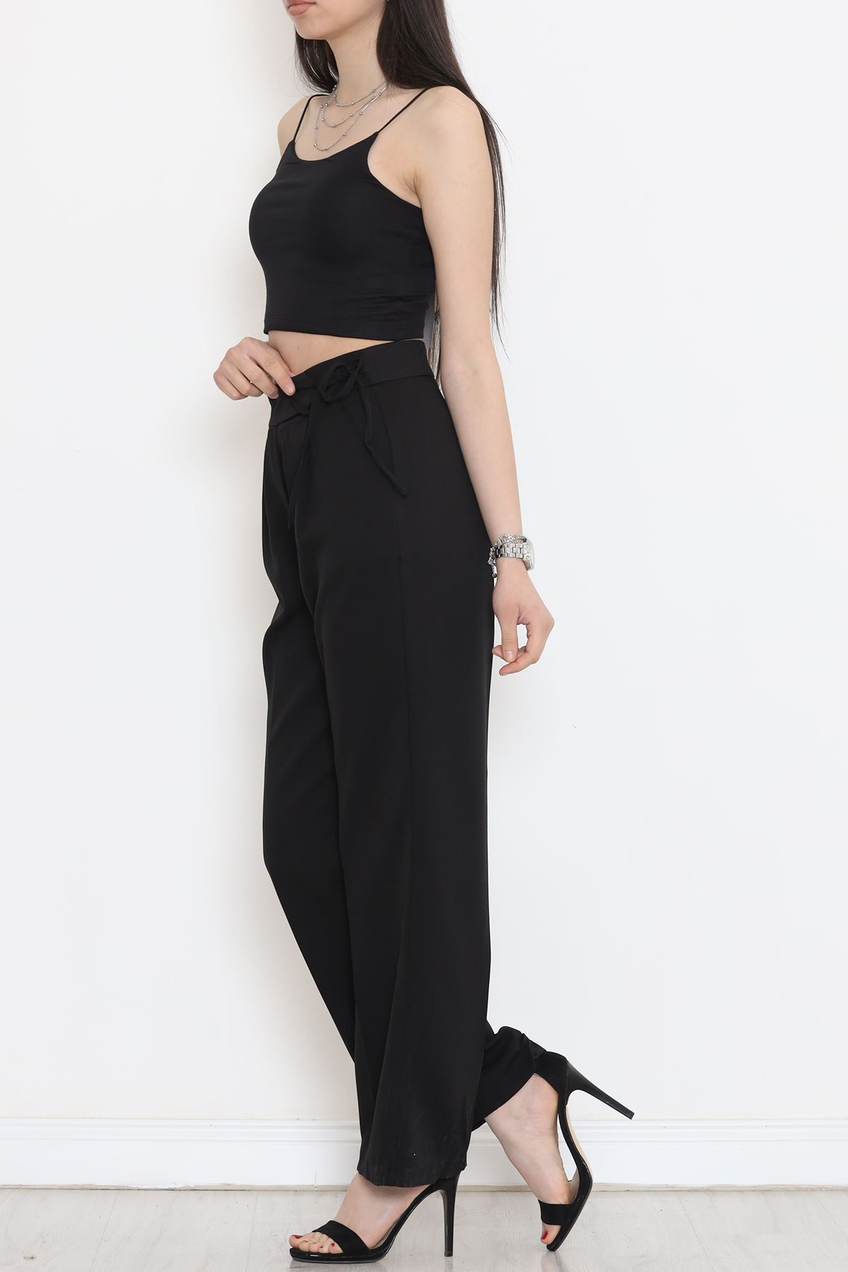 Palazzo Pants with Waist Ties Black