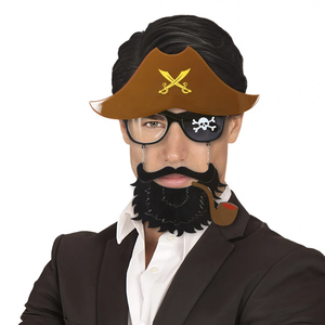 Jack Sparrow Sailor Pirate Pirate Goggles 24x25 cm with Brown Color Hat and Black Beard and Pipe