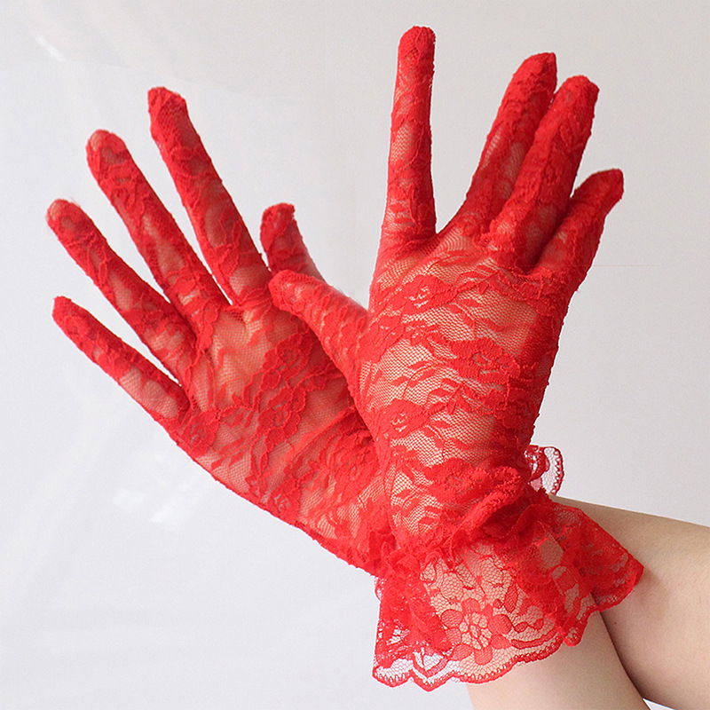 Guipure Wrist Length Red Lace Gloves Adult