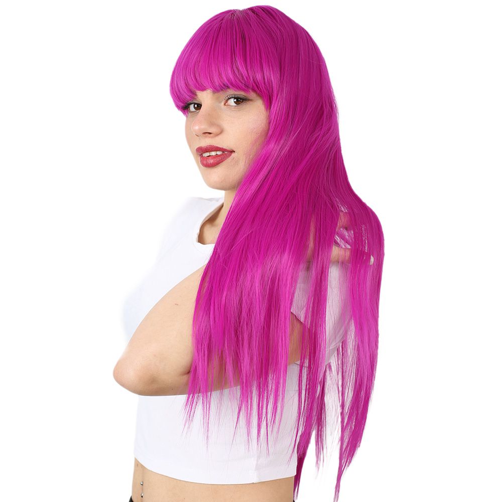 Kanekalon Fiber Synthetic Wig with Long Bangs / Fuchsia