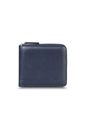 Retro Zippered Leather Navy Blue Wallet