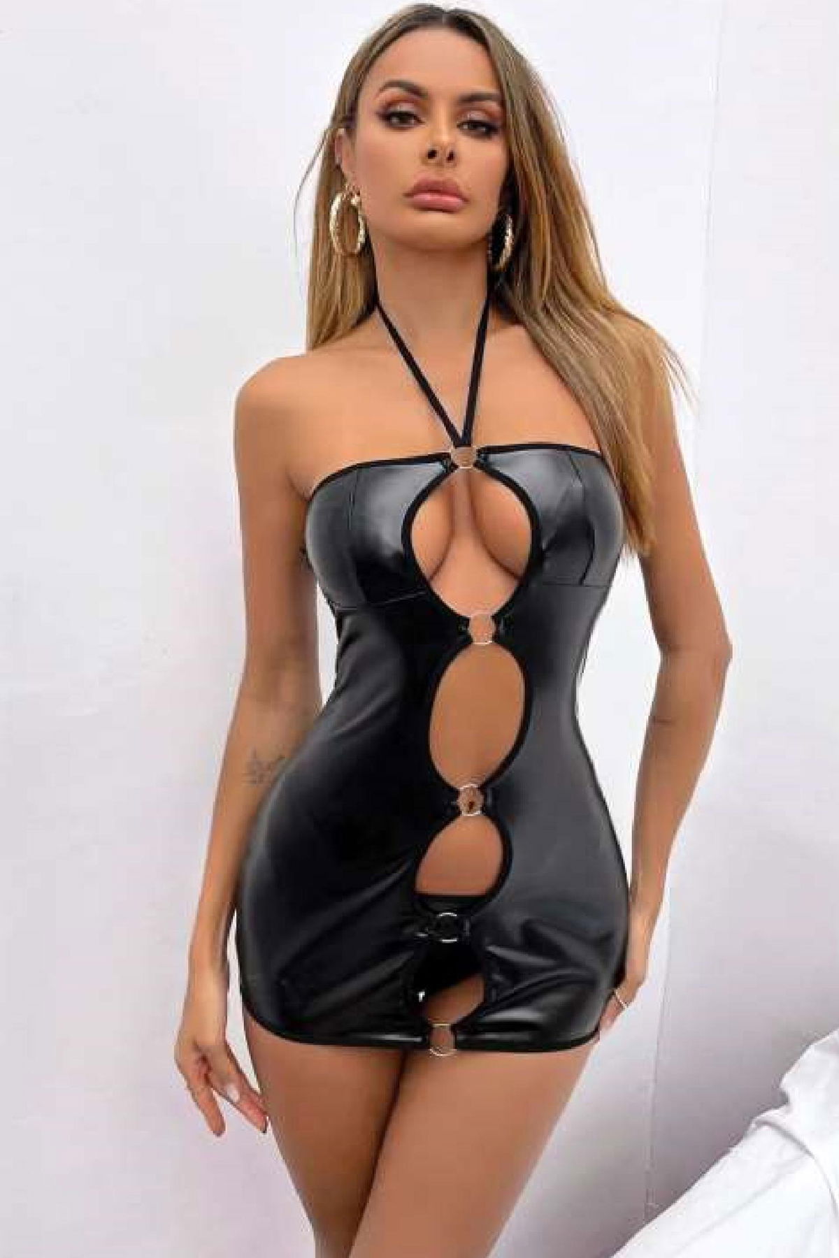 Women's Fancy Leather Costume Harness Erotic Outfit D21017 Black